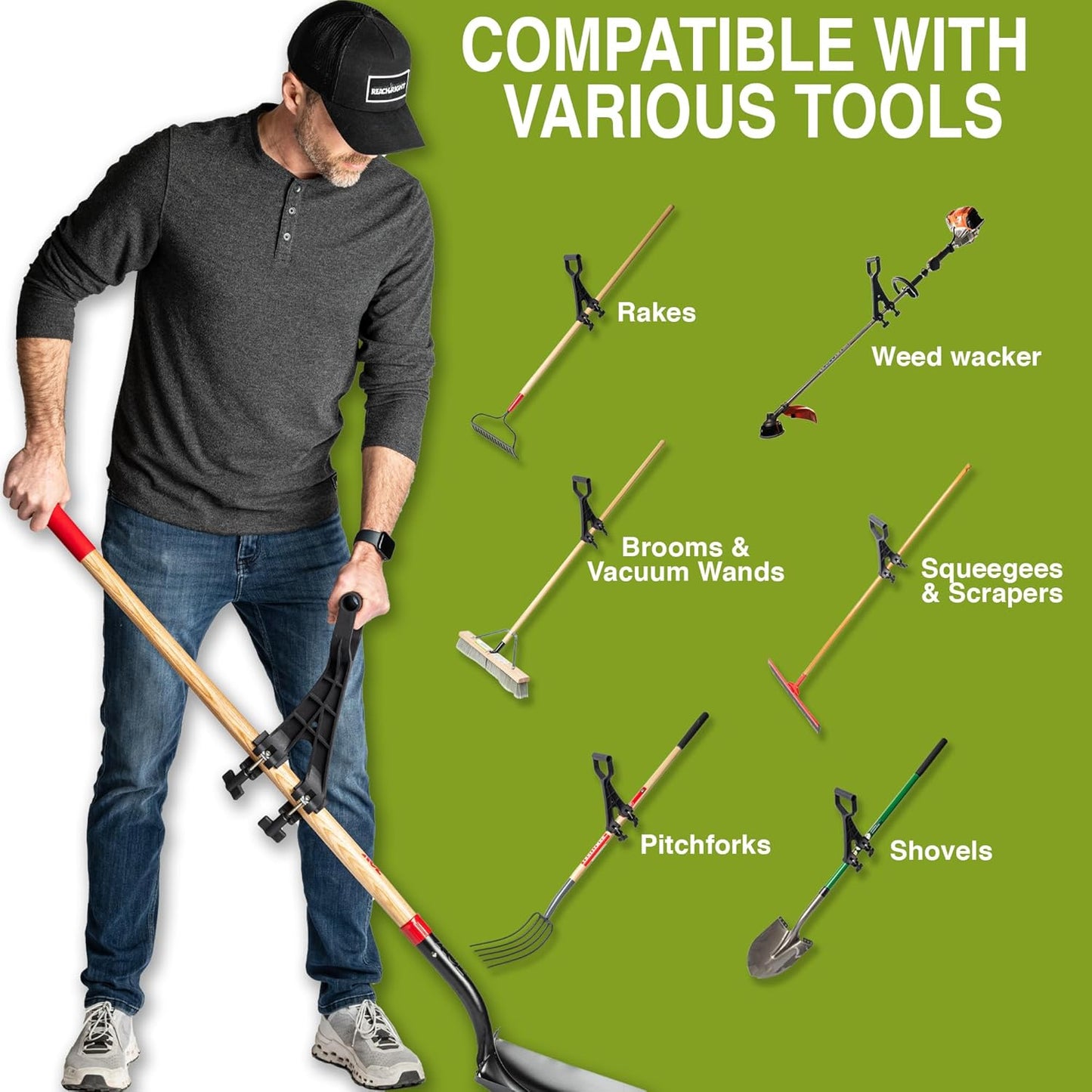 Back Saving Attachment, Converts Regular Tool Into Ergonomic Yard Tool, Back Saver Shovel Handle Attachment for Weed Eater, String Trimmer, Shovel, Rake, Gardening Tools