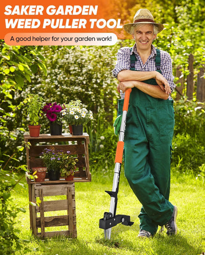 Saker Weed Puller Tool Stand Up Heavy Duty Garden Tool with Long Handle and Stainless Steel Claws for Remove Weeds Without Bending, Pulling, or Kneeling