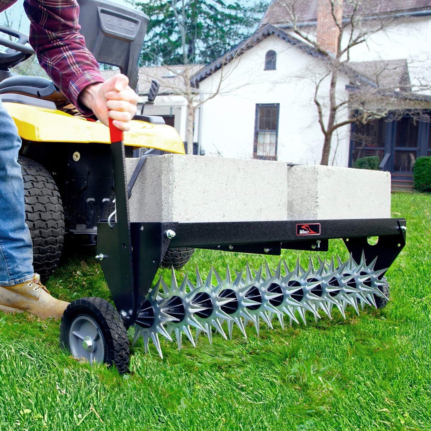 Brinly SAT2-40BH-P Tow Behind Spike Aerator with Transport Wheels, 40"