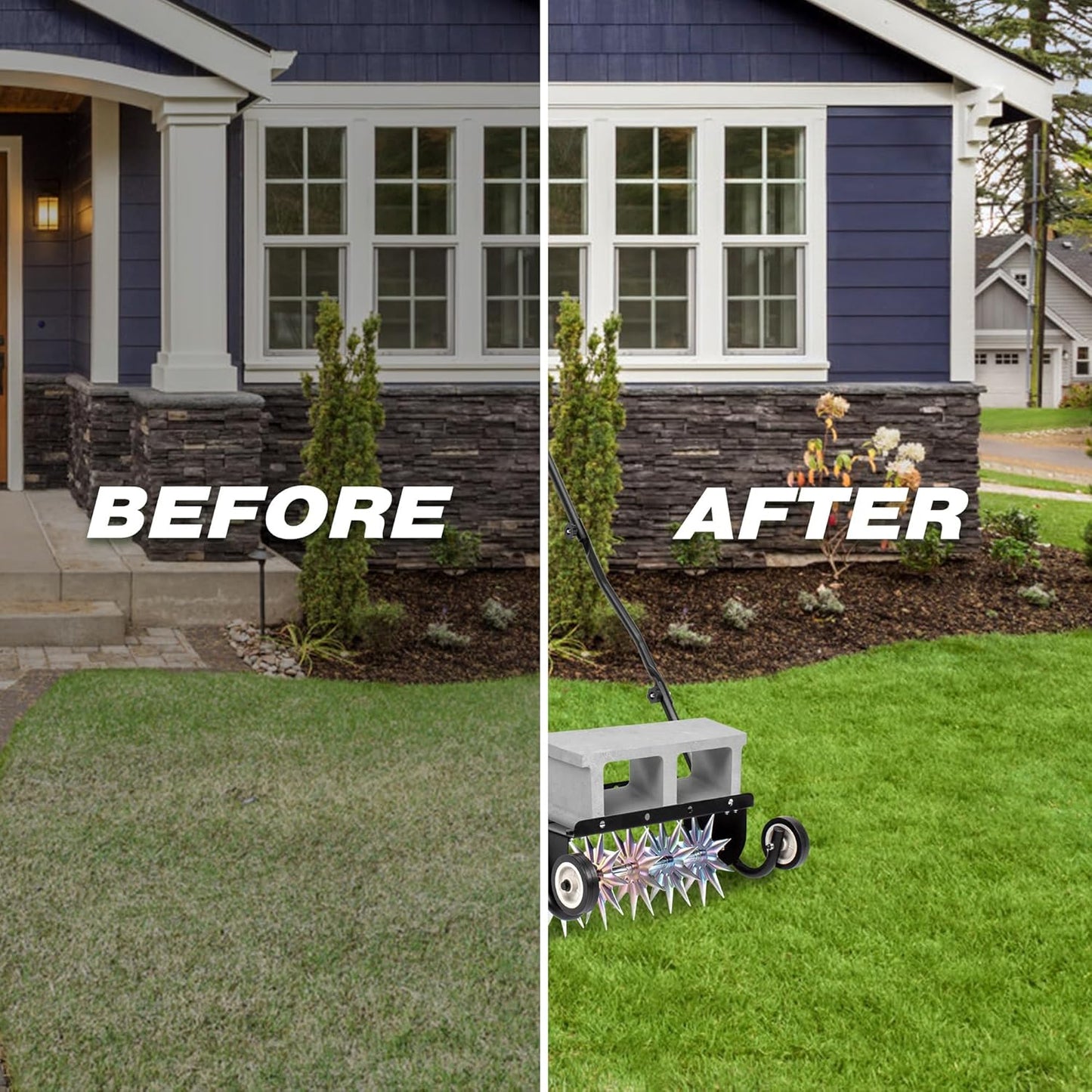 Suchtale 18-Inch Push Spike Aerator, Heavy Duty Rolling Lawn Aerator, Rotary Spike Lawn Aerator, Manual Aeration Equipment with Steel Handle, Suitable for Lawns, Garden, and Yard Grass Aeration