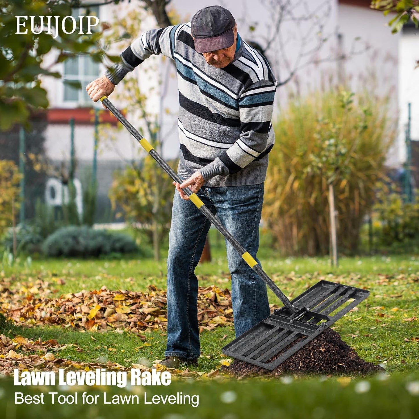 Professional Lawn Leveling Rake 27x10 Heavy Duty - Oversized Leveling Tool with 80" Rustproof Steel Handle, Foldable Landscape Grading Rake for Soil Sand Topdressing & Seeding
