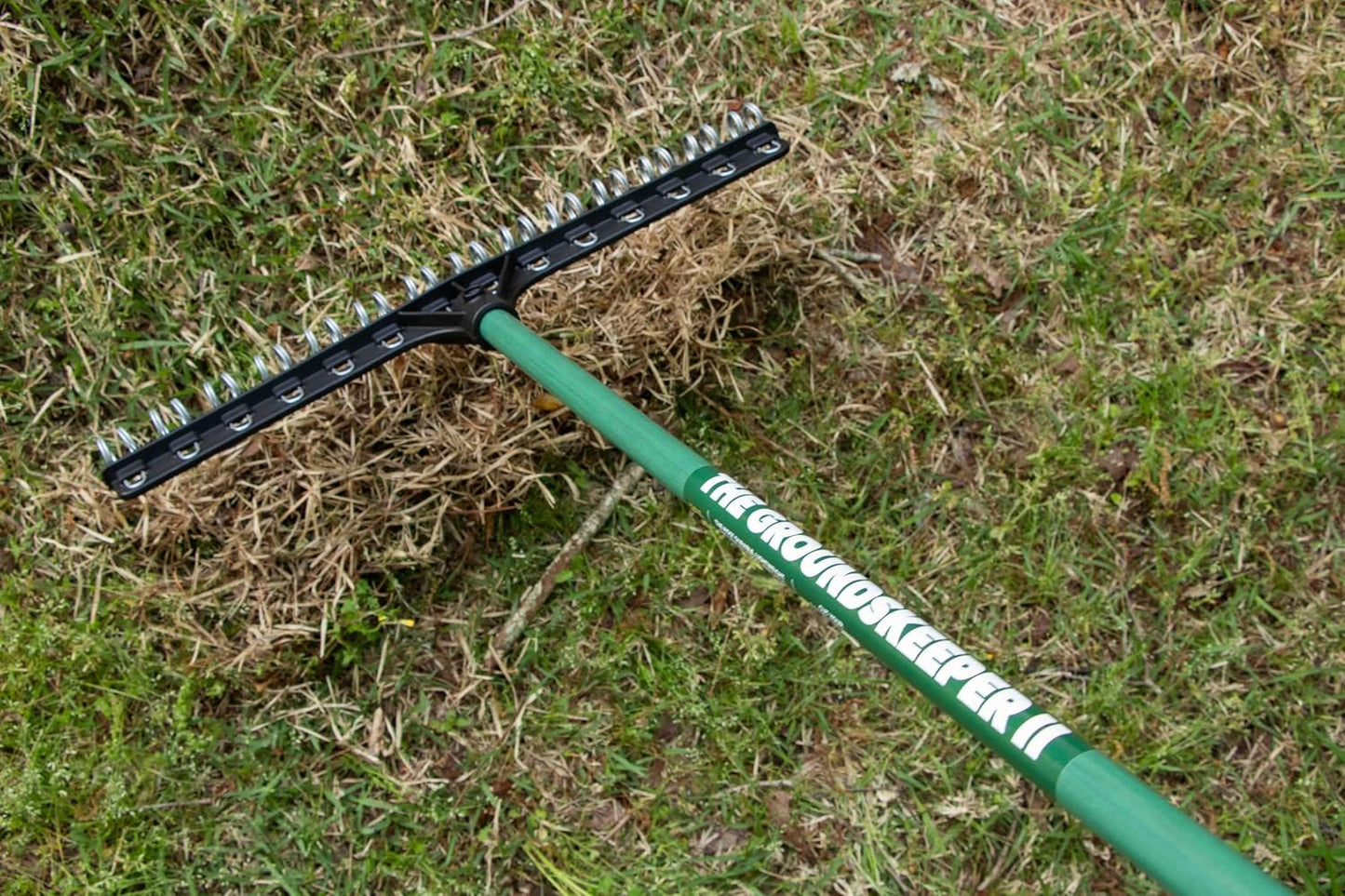 Green Rake 55-inch Lightweight Fiberglass Handle, 21-inch Head, Durable Steel Tines for Gardening, De-Thatching or Professional Landscaping