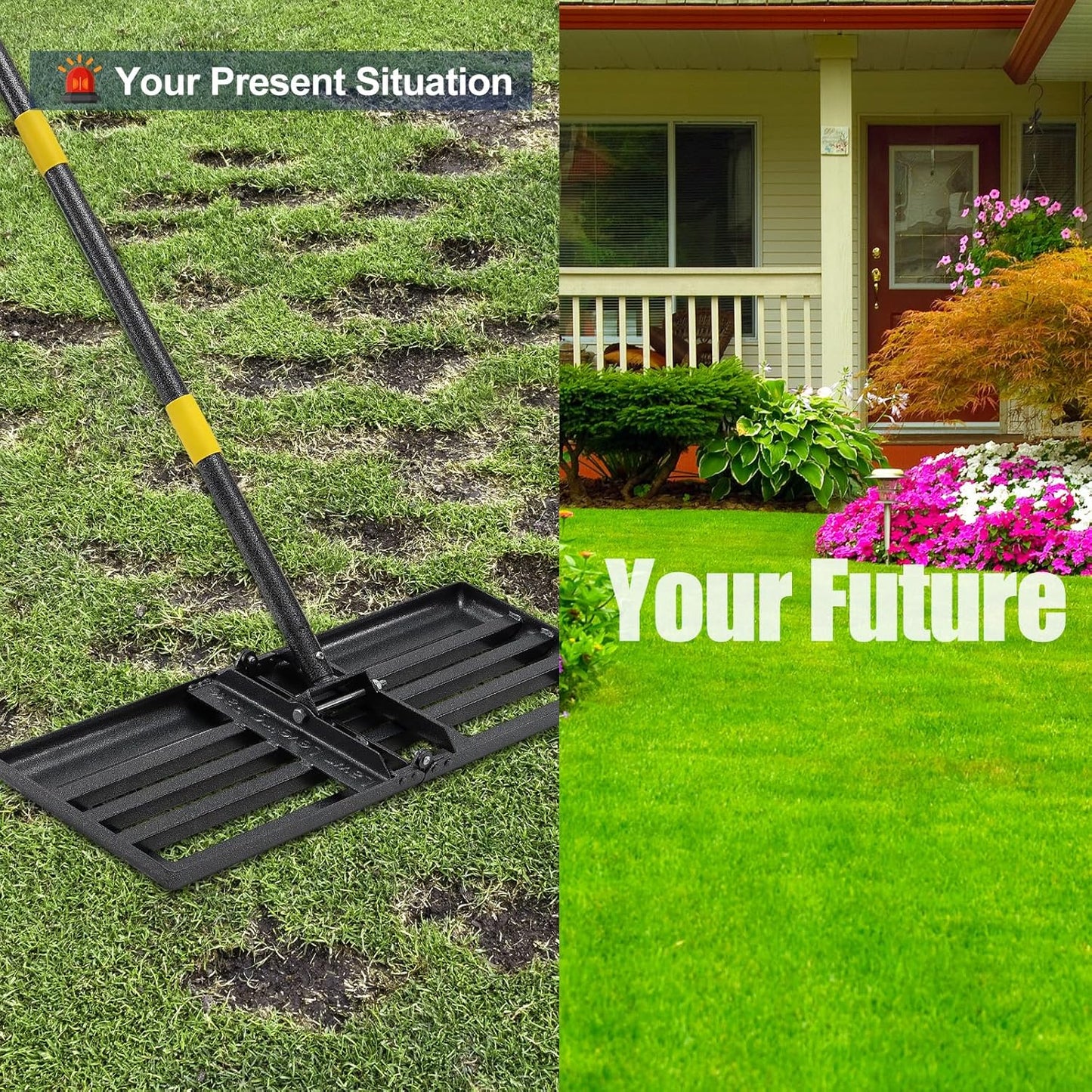 Professional Lawn Leveling Rake 27x10 Heavy Duty - Oversized Leveling Tool with 80" Rustproof Steel Handle, Foldable Landscape Grading Rake for Soil Sand Topdressing & Seeding