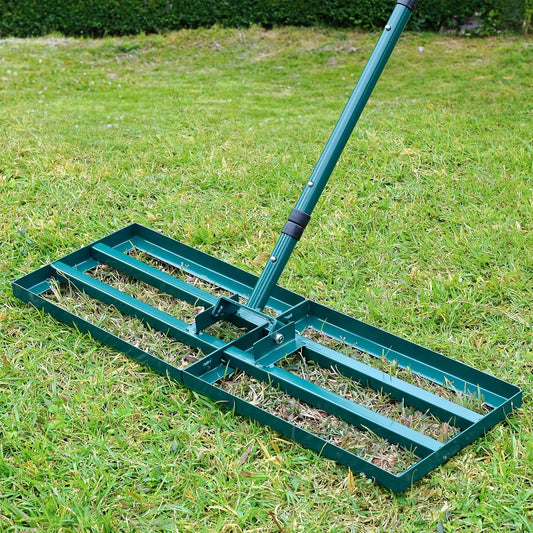 Lawn Leveling Rake,Stainless Steel Lawn Leveler with 30”x10” Ground Plate, 78” Adjustable Long Handle, Level Yard Tool for Grass, Golf Field, Level Soil or Dirt Ground Surfaces-Green