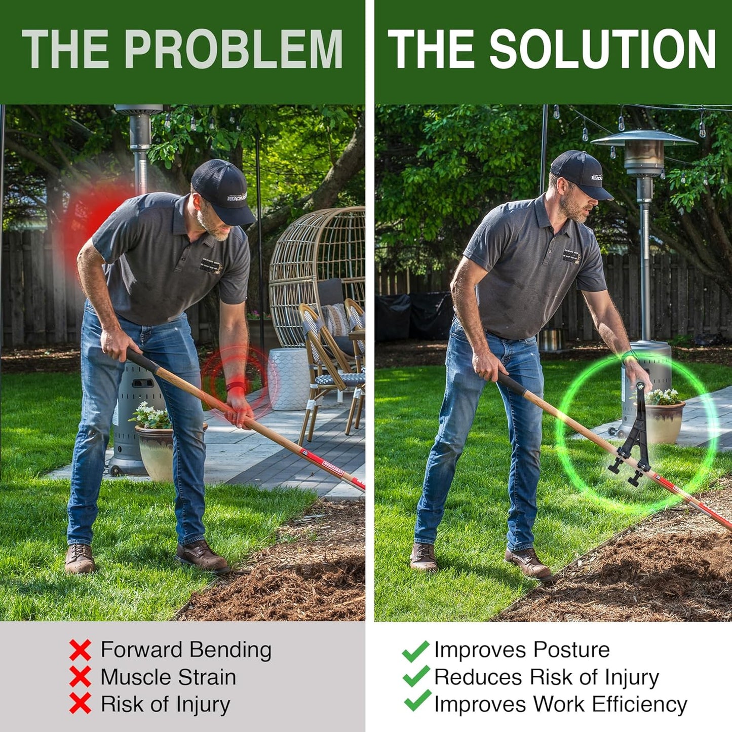 Back Saving Attachment, Converts Regular Tool Into Ergonomic Yard Tool, Back Saver Shovel Handle Attachment for Weed Eater, String Trimmer, Shovel, Rake, Gardening Tools