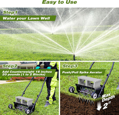 Suchtale 18-Inch Push Spike Aerator, Heavy Duty Rolling Lawn Aerator, Rotary Spike Lawn Aerator, Manual Aeration Equipment with Steel Handle, Suitable for Lawns, Garden, and Yard Grass Aeration