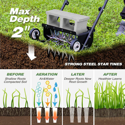 Suchtale 18-Inch Push Spike Aerator, Heavy Duty Rolling Lawn Aerator, Rotary Spike Lawn Aerator, Manual Aeration Equipment with Steel Handle, Suitable for Lawns, Garden, and Yard Grass Aeration