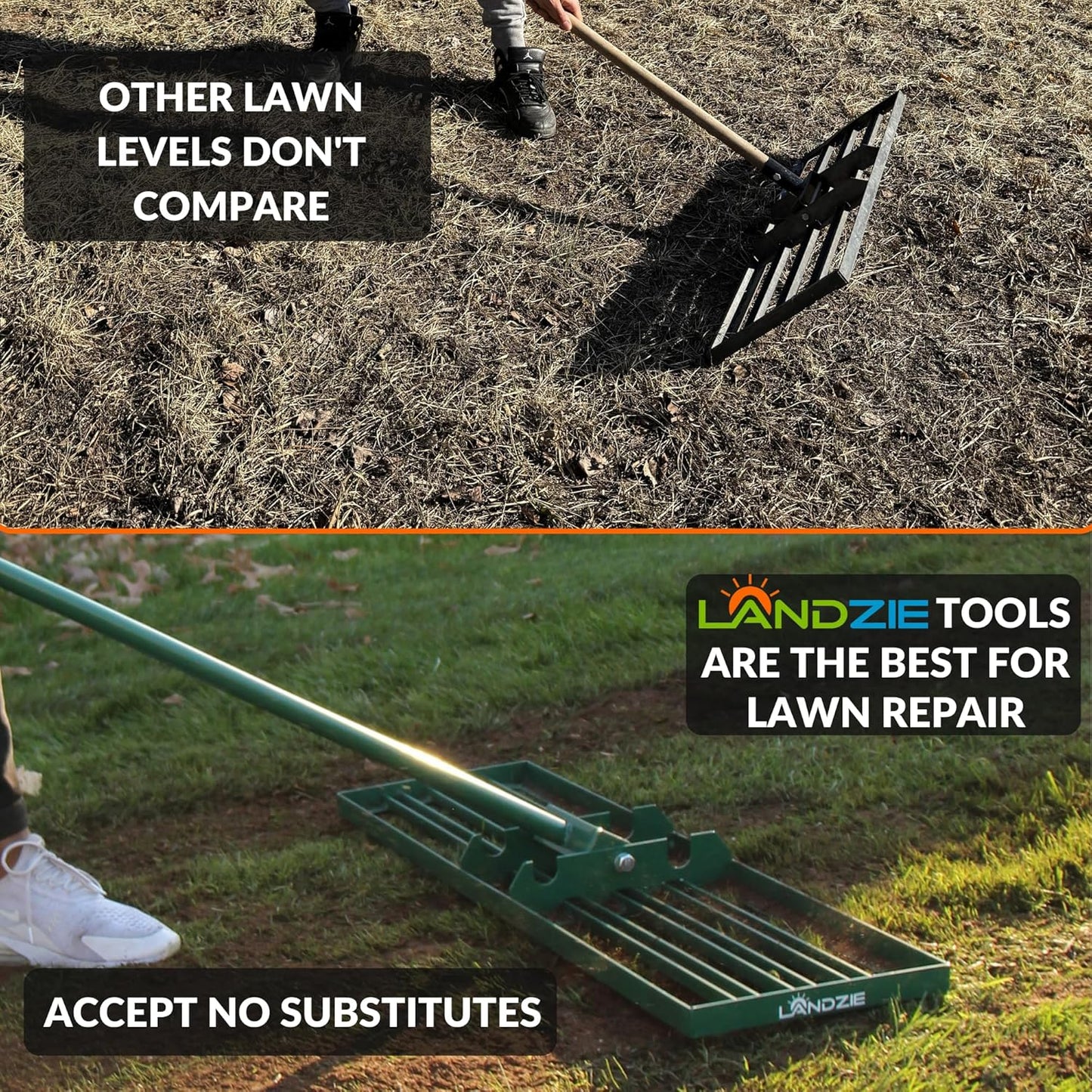 LANDZIE Lawn Leveling Rake – 36" Steel Handle Yard Leveler, Lawn Level Tool for Creating a Flat Surface - Works for Soil, Dirt, Topdressing, and Ground