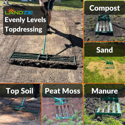 LANDZIE Lawn Leveling Rake – 36" Steel Handle Yard Leveler, Lawn Level Tool for Creating a Flat Surface - Works for Soil, Dirt, Topdressing, and Ground